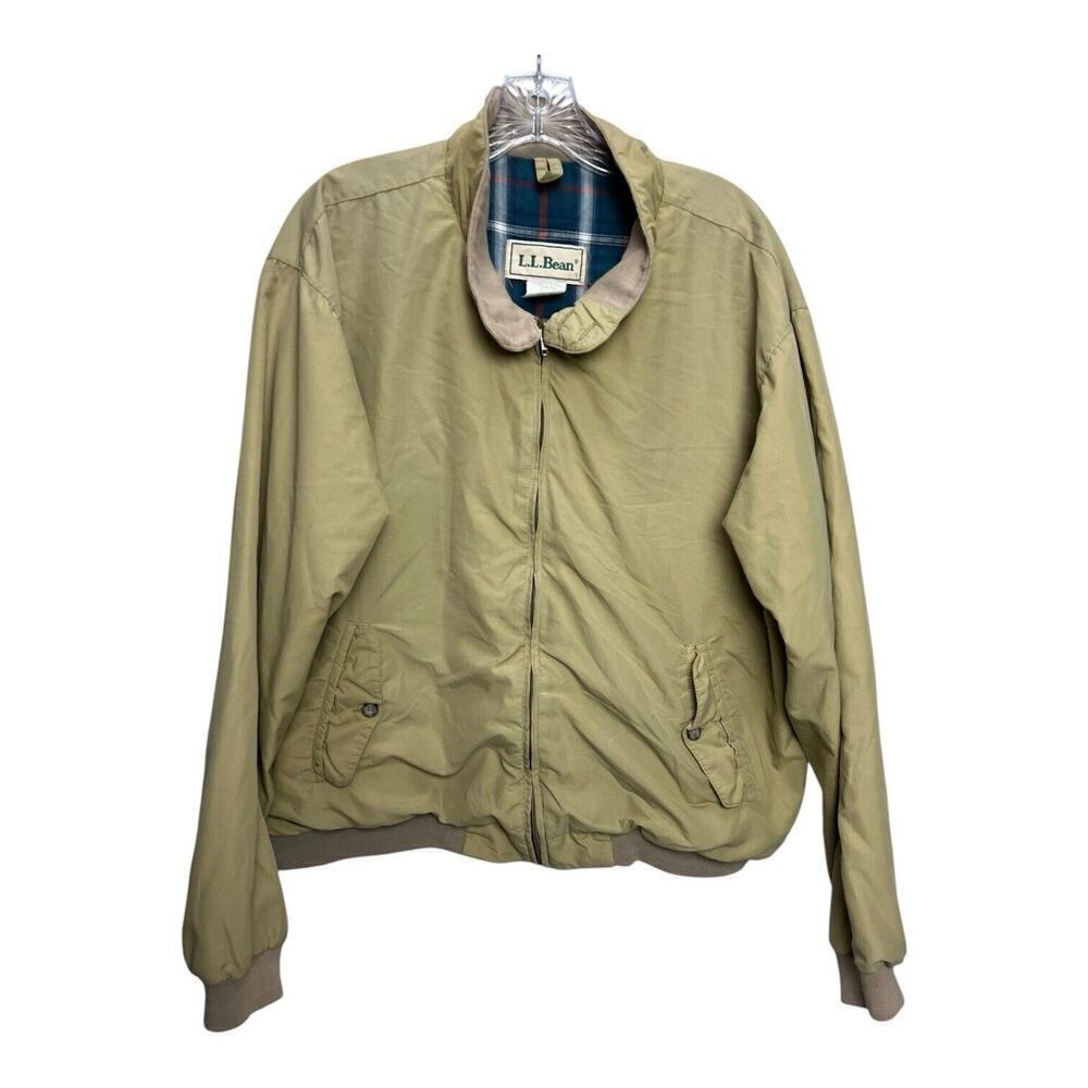 Vintage LL Bean Jacket Mens Medium Tan Bomber Plaid Vented Golf Lightweight
